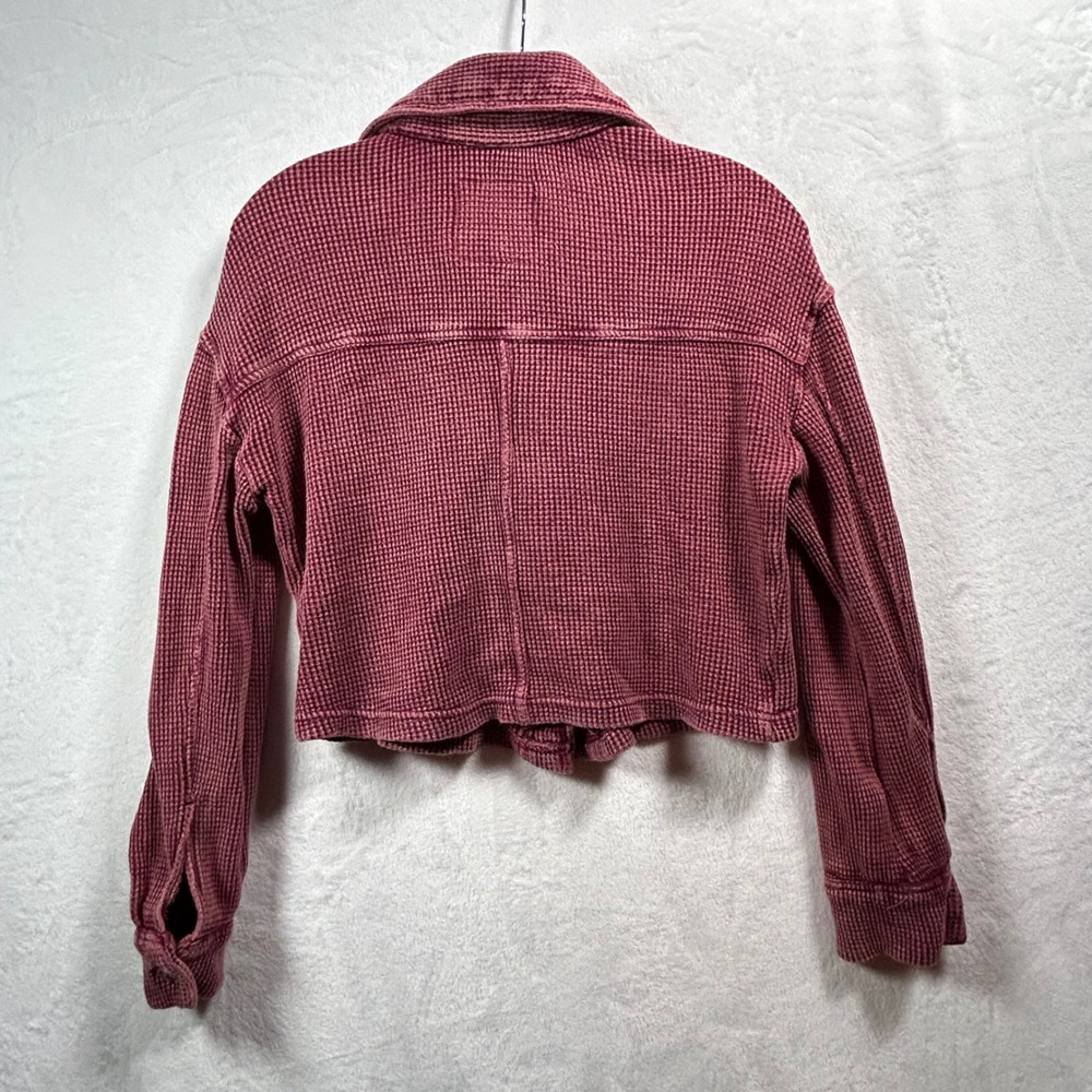 Bagatelle Collection Burgundy Waffle Knit Cropped Shacket Shirt Jacket XS Cotton - Picture 2 of 6